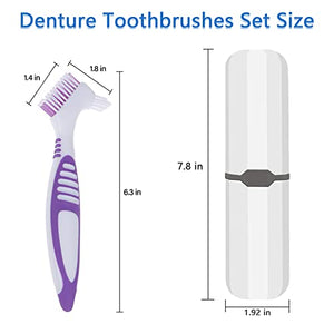 Denture Brush, 2 Pieces False Teeth Toothbrush with White Carrying Case, Multi-Layered Bristles Ergonomic Rubber Handle for False Teeth Cleaning