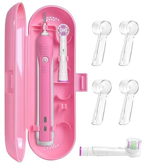 ARRITZ Electric Toothbrush Case, Toothbrush Case for Traveling for Oral-B/Philips Sonicare Electric Toothbrush with 4PCS Covers Caps (Pink)