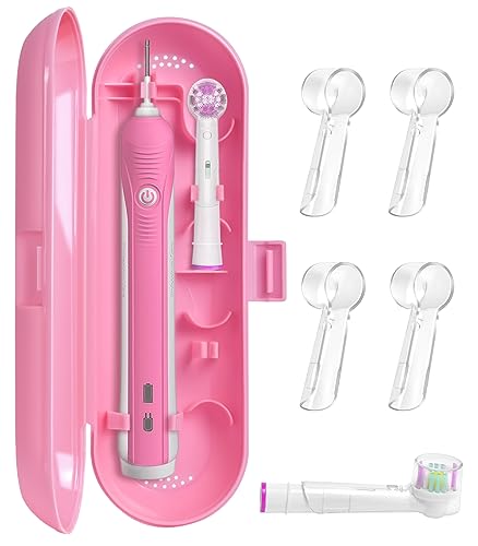 ARRITZ Electric Toothbrush Case, Toothbrush Case for Traveling for Oral-B/Philips Sonicare Electric Toothbrush with 4PCS Covers Caps (Pink)