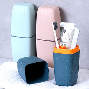 Toothbrush Cup Toothbrush Holder with Cover Travel Boothbrush Holder Portable Toothbrush Case and Carrier for Bathroom School Business Trip (Light Blue)
