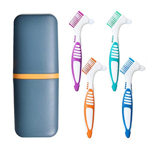 PICEROSE 4Pcs Denture Brushes with Carrying Case, Hard Double Sided Denture Cleaning Brush Heads for False Teeth Cleaning