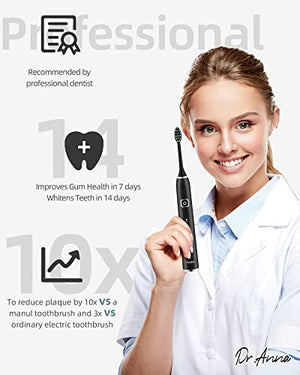 7AM2M Sonic Electric Toothbrush with 6 Brush Heads for Adults and Kids, One Charge for 90 Days, Wireless Fast Charge, 5 Modes with 2 Minutes Build in Smart Timer, Electric Toothbrushes(Black)