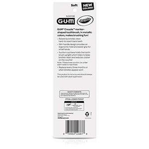 GUM Crayola Metallic Marker Children’s Toothbrush , Soft Bristled Kids’ Toothbrush Set Age 5+ , Suction Cup Base , 3 Count