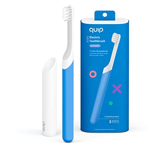 Quip Kids Electric Toothbrush - Sonic Toothbrush with Small Brush Head, Travel Cover & Mirror Mount, Soft Bristles, Timer, and Rubber Handle - Blue