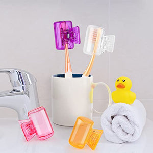 4 Pack Travel Toothbrush Head Covers Toothbrush Protector Cap Brush Pod Case Protective Portable Plastic Clip for Household Travel, Camping, Bathroom, School, Business (Clear, Orange, Purple, Pink)