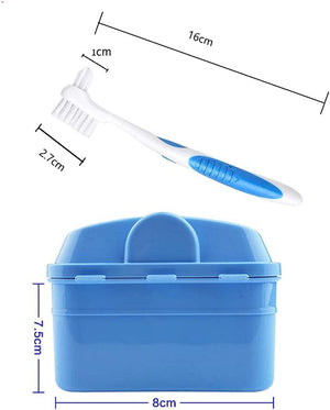 Y-Kelin Denture And Retainer Cleanning Set Denture Cleaning Case And Denture Brush (blue)