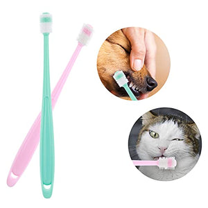 Molain Dog Toothbrush 360 Degree, 2 Set Silicone Handle Cat Toothbrushes with Storage Box, Puppy Dogs Pet Tooth Cleaning Kit (Pink+Blue)