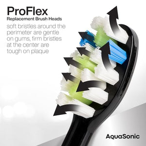 AquaSonic Proflex Replacement Brush Heads | for Whiter Teeth & Gum Care | Compatible with Many AquaSonic Toothbrush Handles (3 Pack Black)