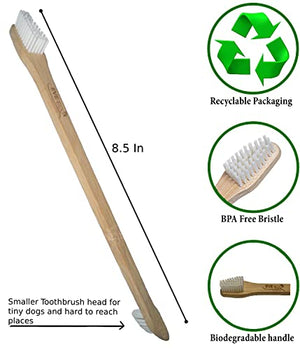 EveEco 4-Pack Bamboo Dog & Pet Toothbrushes - 2 Brush Heads Large & Small with Extra Long 8.5" Use with Toothpaste to Eliminate Cavities, Bad Breath, Tartar for Puppies, Cats, Kittens