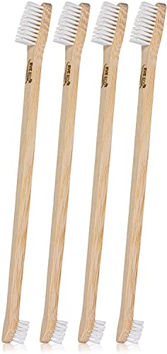EveEco 4-Pack Bamboo Dog & Pet Toothbrushes - 2 Brush Heads Large & Small with Extra Long 8.5" Use with Toothpaste to Eliminate Cavities, Bad Breath, Tartar for Puppies, Cats, Kittens