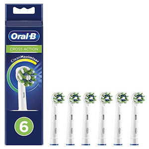 Oral-B Cross Action Electric Toothbrush Head with CleanMaximiser Technology, Angled Bristles for Deeper Plaque Removal, Pack of 6 Toothbrush Heads, White