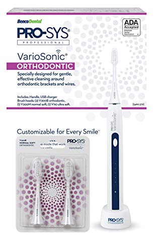 PRO-SYS VarioSonic Orthodontic for Braces, Dentures, Dental Implants Electric Toothbrush, Extra Soft Replacement Dupont Brush Heads, Rechargeable Power ADA Accepted Smart Sonic Toothbrush with Timer