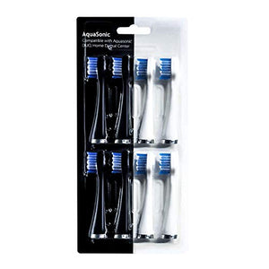 AquaSonic Duo Replacement Brush Heads (8-Pack) - 4 White & 4 Black Dupont Brush Heads
