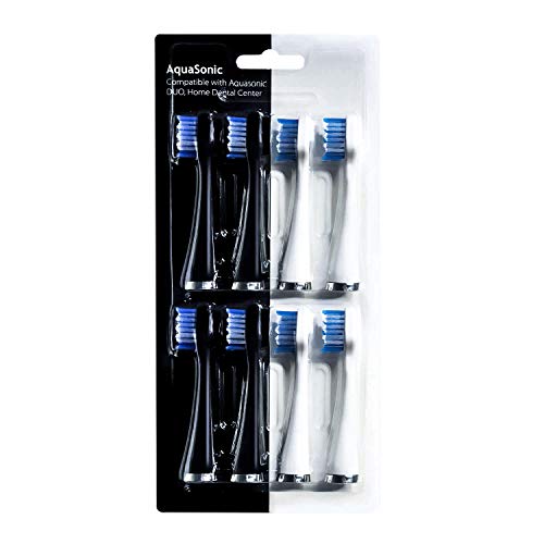 AquaSonic Duo Replacement Brush Heads (8-Pack) - 4 White & 4 Black Dupont Brush Heads