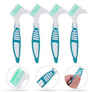 Healifty 4 Pcs Hard Denture Brush Double Sided Toothbrush Multi- Layered Bristles Fake Teeth Cleaning Brush Denture Care (Green)