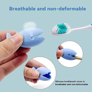 Standing Tooth Brush Head Cover,Children Silicone Protector Cap,Travel Toothbrush Suction Cup Holder,Dustproof Toothbrush Protect Case, Fish Shape Silicone Suction Cup Toothbrush Holder