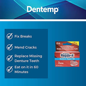 Dentemp Repair Kit - Repair-It Advanced Formula Denture Repair Kit - Denture Repair Kit Repairs Broken Dentures - Denture Repair to Mend Cracks & Replace Loose Teeth