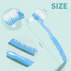 4 Pieces Denture Brush, Small Toothbrush for Dentures, Multi-Layered Bristles Ergonomic Rubber Handle for False Teeth Cleaning