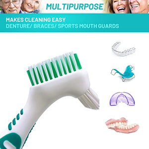 Mckkor Denture Brush 4 Pack Cleaning Brush,Double Sided Denture Toothbrushes, Multi-Layered Bristles & Ergonomic Rubber Anti-Slip Handle Denture Brush Toothbrush, for Denture Cleaning Care