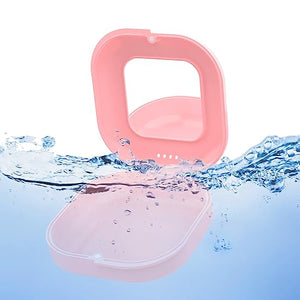 Retainer Case with Mirror and Vent Holes, Cute Retainer Holder Case Compatible with Invisalign, Aligner and Night Guard Case, Slim Retainer Case with Retainer Removal Tool, Chewies & Brush (Pink)