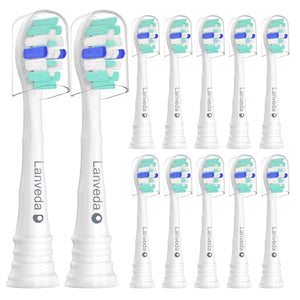 Replacement Toothbrush Heads Compatible with Philips Sonicare 4100 Toothbrush 12 Pack Refills for C1 C2 Replacement Brush Heads and Click-on Electric Toothbrush Turquoise/White B927C by Lanveda
