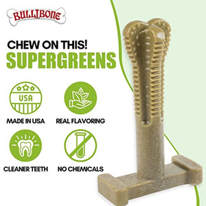 Bullibone SuperBrush: Dog Teeth Cleaning Brushing Toothbrush Stick - Long Lasting Nylon Super Greens Chew Toy for Oral Care and Dental Health