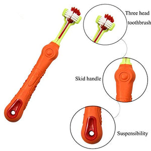 Orgrimmar 2 Pcs 3 Sided Pet Toothbrush Dog Brush Addition Bad Breath Tartar Teeth Care Dog Cat Cleaning Mouth