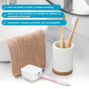 Tidy Teeth UV Toothbrush Sanitizer - Portable Cordless UVC Light Tooth Brush Holder - Cleaning and Sanitizing - Home Bathroom Countertop & Travel - USB Rechargeable Cleaner Case w/Wall Mount (1-Pack)