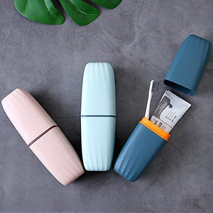 Toothbrush Cup Toothbrush Holder with Cover Travel Boothbrush Holder Portable Toothbrush Case and Carrier for Bathroom School Business Trip (Light Blue)
