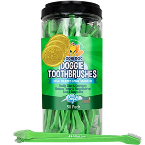 Bodhi Dog Dual-Headed Long Dog & Cat Toothbrush | Puppy Toothbrush with Soft Bristles for Pet Dental Care | Easy Teeth Cleaning Dog Finger Toothbrush, 50 Count