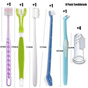 URMYONLY Dog Toothbrush, Finger Toothbrushes, 360 Degree Toothbrush, Triple Head Dog Toothbrushes, Double Head Toothbrush,Cleaning Brushes for Dog Cat Oral Dental Health 9Pack