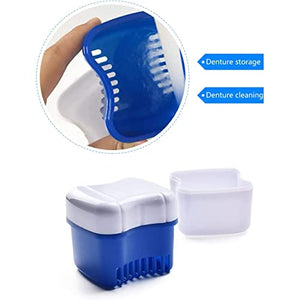 BTwood - Denture Bath Kit - Includes 2 Denture Bath Cups + 2 Denture Cleaner Brushes + 2 Strainer Baskets - Ideal for Dentures, Retainers & Mouthguards, 1.0 Fl Oz