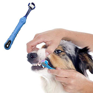 Orgrimmar 2 Pcs 3 Sided Pet Toothbrush Dog Brush Addition Bad Breath Tartar Teeth Care Dog Cat Cleaning Mouth