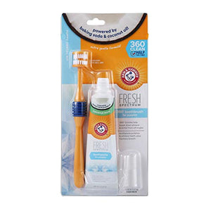 Arm & Hammer Fresh Spectrum Puppy Dental Kit for Small Dogs | Puppy Tooth Brushing Kit 360 Degree Dog Toothbrush, 2 oz Baking Soda Arm & Hammer Toothpaste, Finger Brush | Cleans Plaque and Tartar