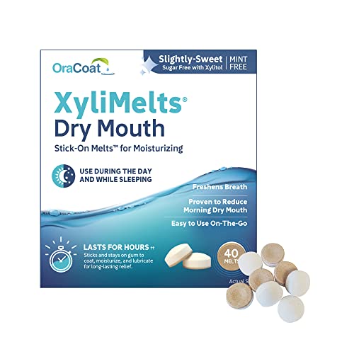 OraCoat XyliMelts Dry Mouth Relief Moisturizing Oral Adhering Discs, Slightly-Sweet Mint-Free, 40 Count (Pack of 1)