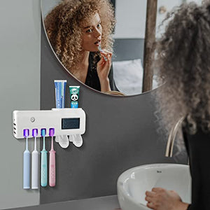 Toothbrush Holder Wall Mounted - Toothbrush and Toothpaste Holder, with Cleaning Function 4 Slots and 2 Automatic Toothpaste Dispenser, for Electric Toothbrush - Regular Toothbrush