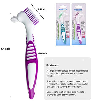 Mckkor Premium Hygiene Denture Cleaning Brush Set, Multi-Layered Bristles & Ergonomic Rubber Handle, for Denture Care(Purple & Green)