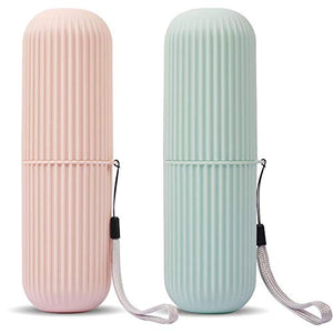 UCEC Toothbrush Travel Case, Portable Travel Toothbrush Holder Case, Toothbrush Case Set for Camping, Traveling, Home, School, Business, Bathroom, 2 Pack (Green, Pink)