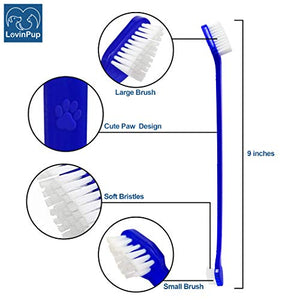 LOVINPUP Dog Toothbrush Set, Professional Dog and Cat Grooming Supplies, Best Soft Bristle Toothbrush, Pack of 2 Double Sided Toothbrushes for Large and Small Dog Teeth