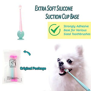 E.M&S.T by Emmeliestella Small Dog & Cat Toothbrush 360 Degree Soft Silicone, Cat Dental Care, Toothbrush Holder, Easy to Handle, Independent Packaging, Extra Suction Cup, Light Blue&Light Pink 3PCS