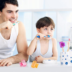 4 Pack Travel Toothbrush Head Covers Toothbrush Protector Cap Brush Pod Case Protective Portable Plastic Clip for Household Travel, Camping, Bathroom, School, Business (Clear, Orange, Purple, Pink)