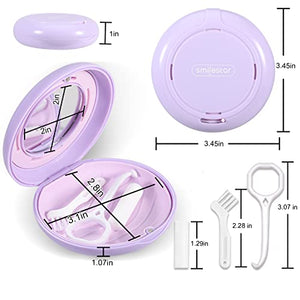 Retainer Case with Mirror and Adjustable Vent Holes, Cute Slim Aligner Case Compatible with Invisalign, Night Mouth Guard Case, Retainer Holder with Retainer Remover Tool, Chew & Brush, Purple