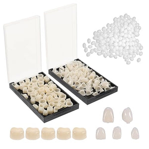 120 Pieces Dental Fake Tooth Cap Crown Veneers Front Back Anterior and Molar Posterior Teeth with Tooth Repair Thermal Beads Cap Filler for Missing Broken Teeth