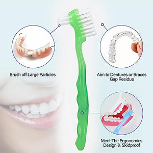 4 Pieces Denture Brush, Small Toothbrush for Dentures, Multi-Layered Bristles Ergonomic Rubber Handle for False Teeth Cleaning