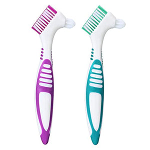 Mckkor Premium Hygiene Denture Cleaning Brush Set, Multi-Layered Bristles & Ergonomic Rubber Handle, for Denture Care(Purple & Green)