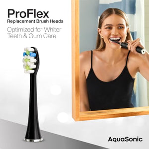 AquaSonic Proflex Replacement Brush Heads | for Whiter Teeth & Gum Care | Compatible with Many AquaSonic Toothbrush Handles (3 Pack Black)