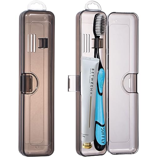 Gamdee Toothbrush Travel Case 2 Pack, Clear Black Toothbrush Case Holder Travel Size Plastic Toothbrush Holder Toothpaste Storage Container Portable for Traveling, 7.87 x 1.85 x 1.18”