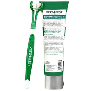 Vet's Best Dog Toothbrush & Enzymatic Toothpaste Kit - Teeth Cleaning - Made with Natural Ingredients - Reduces Plaque, Whitens Teeth, Freshens Breath - Bonus Care Guide & Finger Brush Included