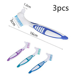 3 Pcs Denture Cleaning Brush Portable Cleaning Brush False Teeth Brushes for Denture Care Denture Cleaner with Multi-Layered Soft Bristles and Dual Angled (QIUTINGD-01)