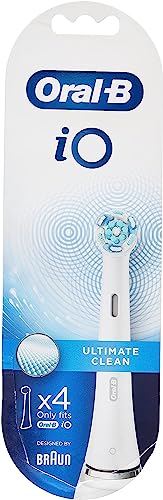 Oral-B iO Ultimate Clean Electric Toothbrush Head, Twisted & Angled Bristles for Deeper Plaque Removal, Pack of 4 Toothbrush Heads, White